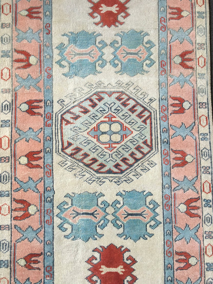 2.5 x 7.5 feet vintage bohemian long runner, handmade turkish wool runner