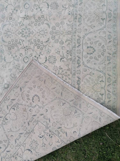 6.6 x 9.6 wool rug, oushak handmade rug,muted hand-knotted rug, living room rug