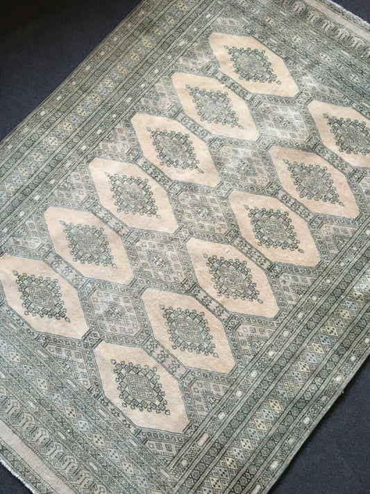 4x5 feet faded vintage wool rug, distressed morracon oushak hand made rug, green turkish living room area rug,