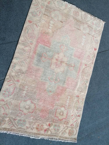 4 x 2.5 Turkish rug,pastel vintage rug oushak rug unique hand made rug kitchen rug bohemian rug traditional
