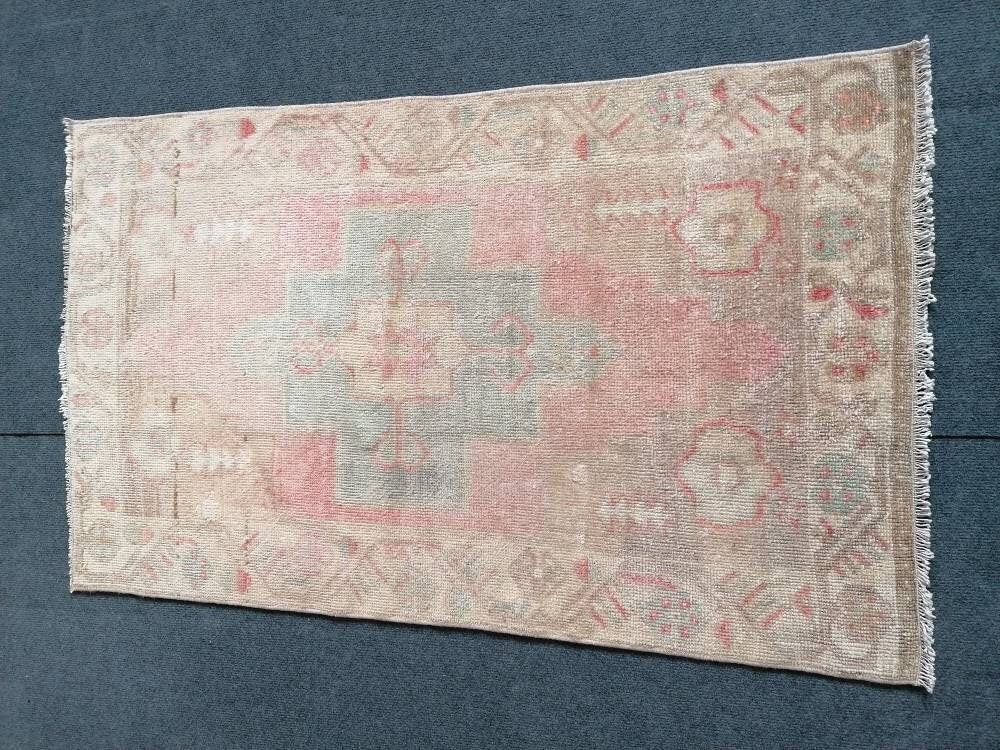 4 x 2.5 Turkish rug,pastel vintage rug oushak rug unique hand made rug kitchen rug bohemian rug traditional