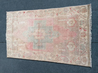 4 x 2.5 Turkish rug,pastel vintage rug oushak rug unique hand made rug kitchen rug bohemian rug traditional