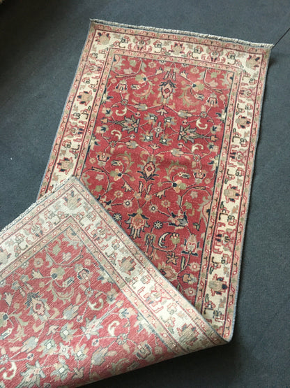 2.6 x 6.7 feet handmade floral living room area runner, vintage hand-knotted rug