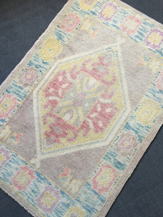 3x4 feet faded color turkish bedroom rug, small living room area wool rug, laundry floor small rug,kitchen purple bohemian vintage small rug