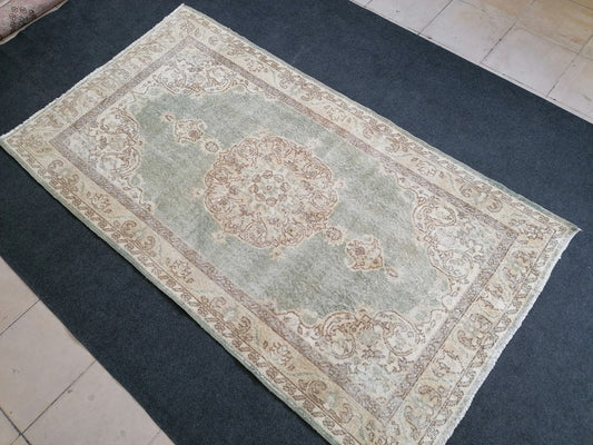 7 x 3.10 vintage turkish rug, muted vintage rug, oushak rug, earth tone colors rug, pastel colors vintage rug