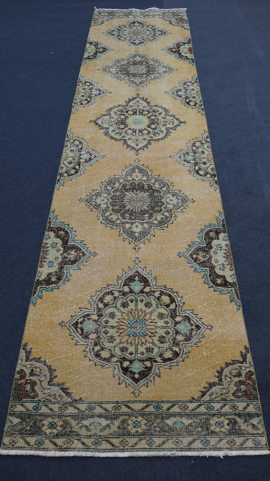 36 x 152 inches Turkish runner rug, soft colors rug, vintage rug, turkish oushak runner rug,
