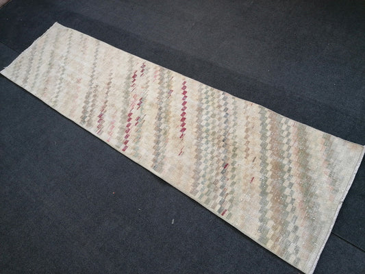 9.4 x 2.6 muted soft colors runner rug, rainbow runner rug, turkish runner rug, turkish vintage rug,