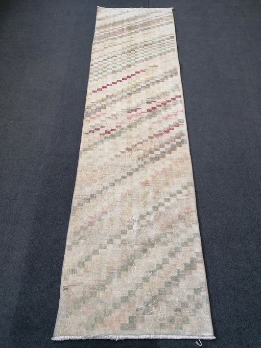 9.4 x 2.6 muted soft colors runner rug, rainbow runner rug, turkish runner rug, turkish vintage rug,