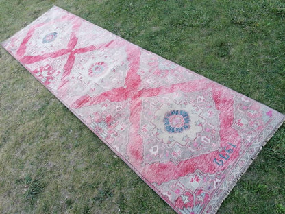3 x 10.2 Oushak runner, turkish wool runner rug, vintage hallway runner unique hand made wool rug kitchen runner rug,