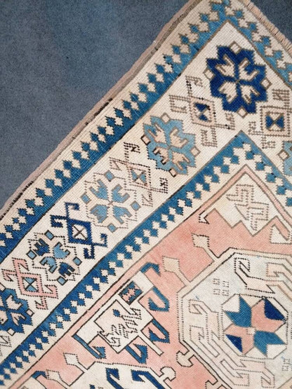4.7 x 6 Oushak rug, blue turkish rug vintage rug  vintage oushak rug unique hand made rug kitchen rug bohemian rug