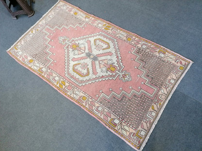 6.4 x 3.7 vintage turkish rug, pink turkish rug, oushak vintage rug