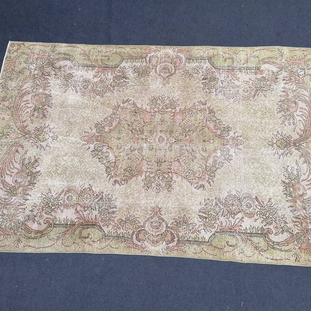 6.6 x 10 large vintage rug, oushak turkish rug, floor rug, living room rug