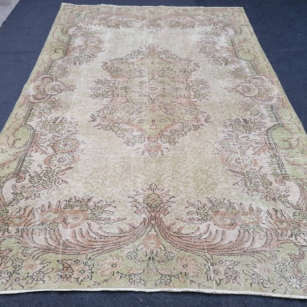 6.6 x 10 large vintage rug, oushak turkish rug, floor rug, living room rug