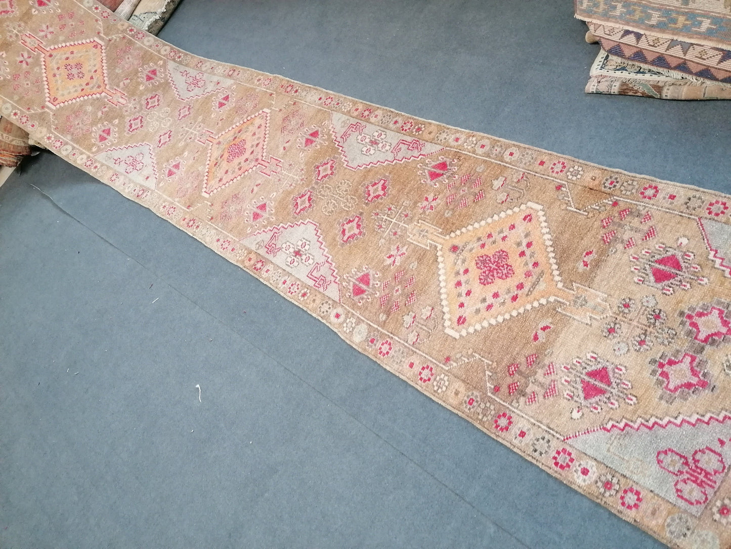 Oushak wool runner 2.10 x 15.8 long vintage runner, hallway handmade runner