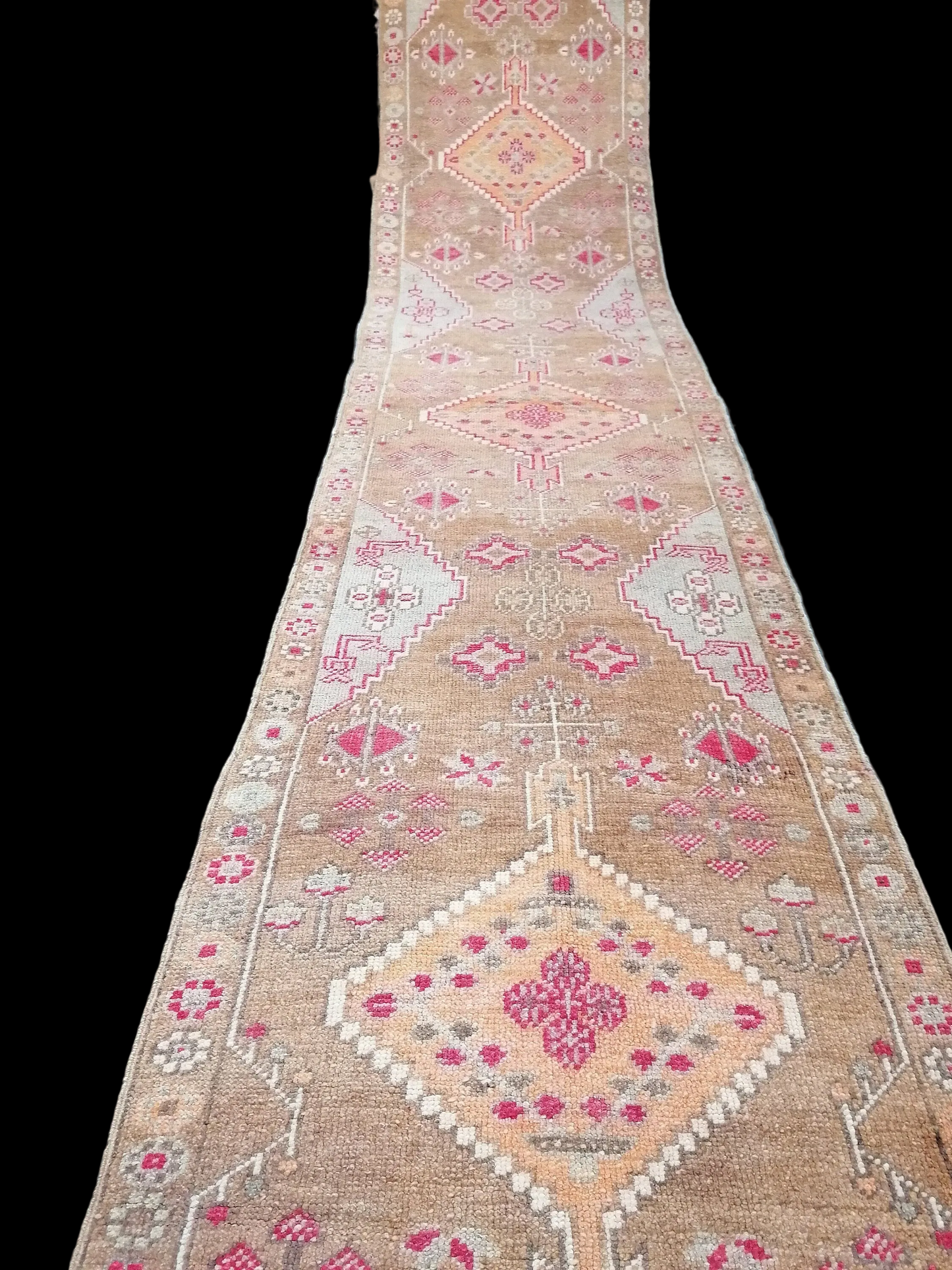 Oushak wool runner 2.10 x 15.8 long vintage runner, hallway handmade runner