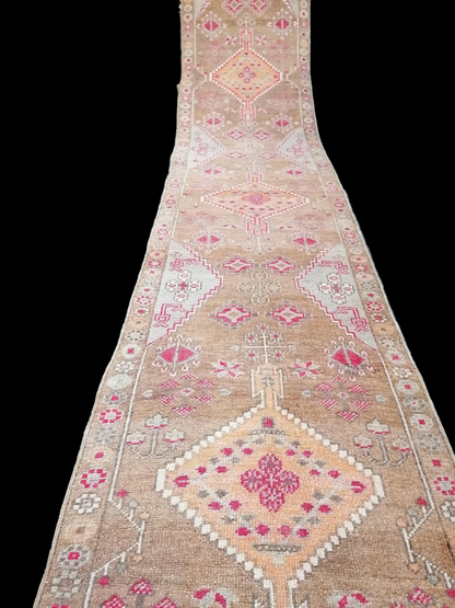 Oushak wool runner 2.10 x 15.8 long vintage runner, hallway handmade runner