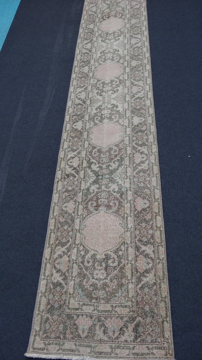 Hallway runner rug,muted vintage rug, turkish runner rug 2'2x13'2 feet
