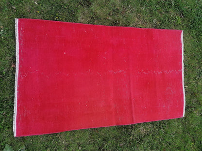4 x 2.4 Red Turkish rug  vintage rug, over-dyed rug, hand made rug,wool rug