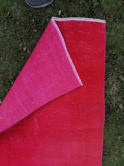 4 x 2.4 Red Turkish rug  vintage rug, over-dyed rug, hand made rug,wool rug