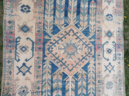 Blue vintage rug, vintage rug, turkish oushak rug 5.5 x 9.5 hand made wool rug,