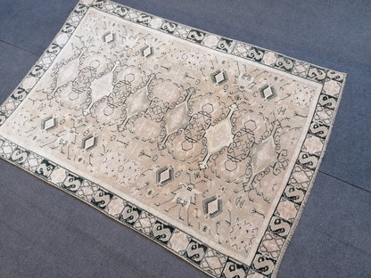 4.2 x 6 Pastel hand made rug, wool anatolian rug, vintage oushak rug, turkish rug