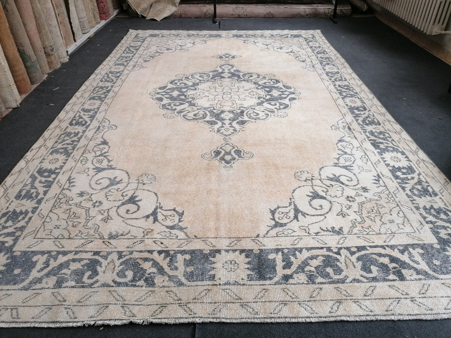 7 x 11.6 feet, navy blue oushak rug, vÄ±ntage turkÄ±sh rug, anatolian handmade rug, distressed rug