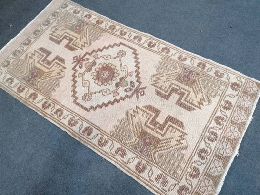 1.10 x 3.6 Small turkish rug, vintage rug, natural oushak rug,earth tone handmade rug