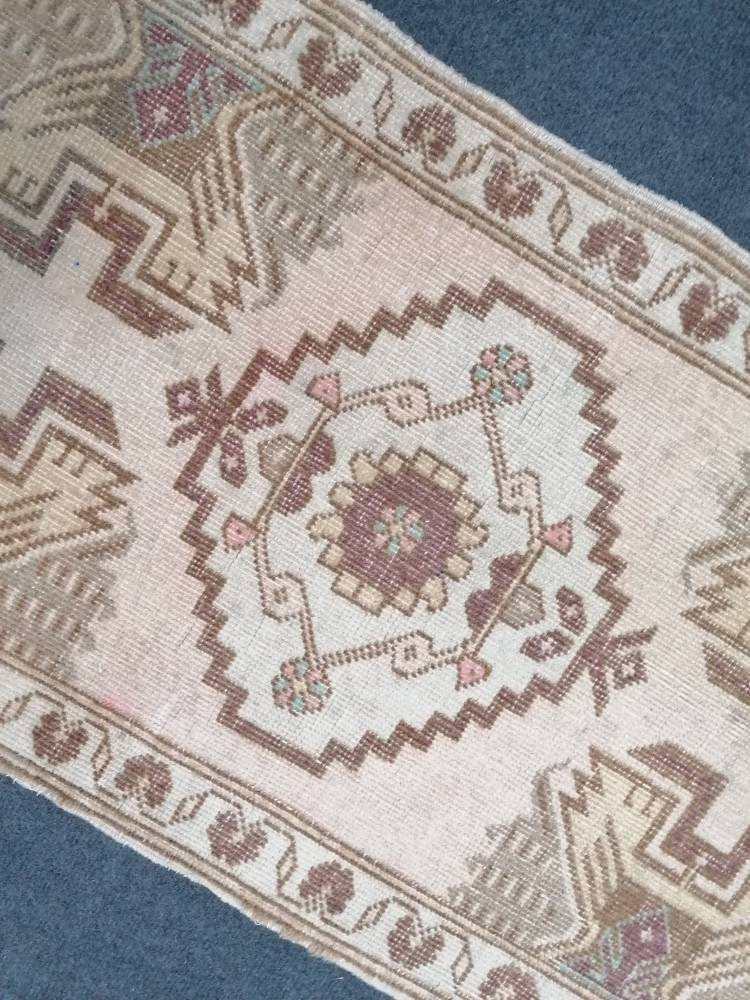 1.10 x 3.6 Small turkish rug, vintage rug, natural oushak rug,earth tone handmade rug