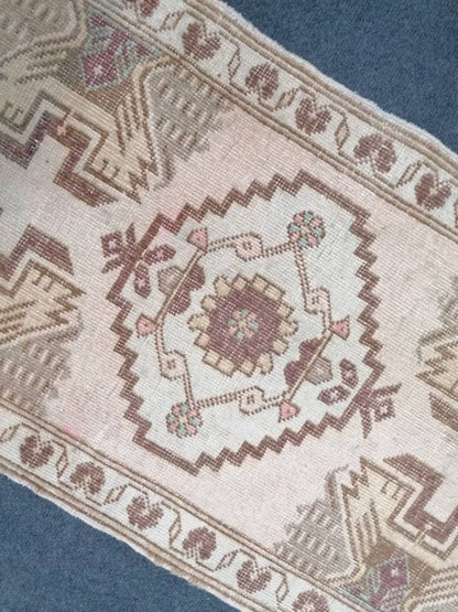 1.10 x 3.6 Small turkish rug, vintage rug, natural oushak rug,earth tone handmade rug