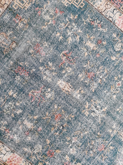 6.5 x 9.4 large oushak rug, blue distressed turkish rug vintage oushak runner rug