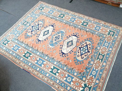 Turkish rug, vintage rug,hand made wool rug, 5.4 x 7 oushak vintage rug,