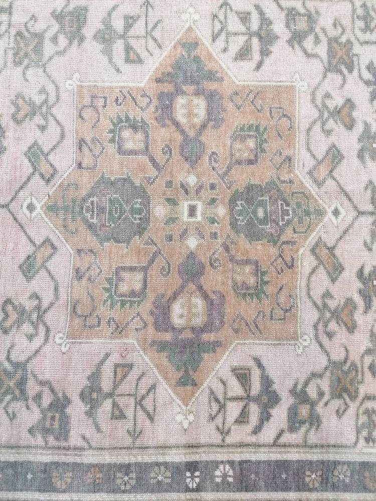 4.8 x 6.9 vintage muted rug, oushak rug, handmade turkish rug