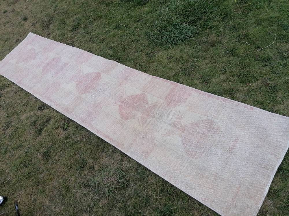 2.7 x 11.10 Muted runner rug vintage runner rug turkish runner  muted  wool runner rug