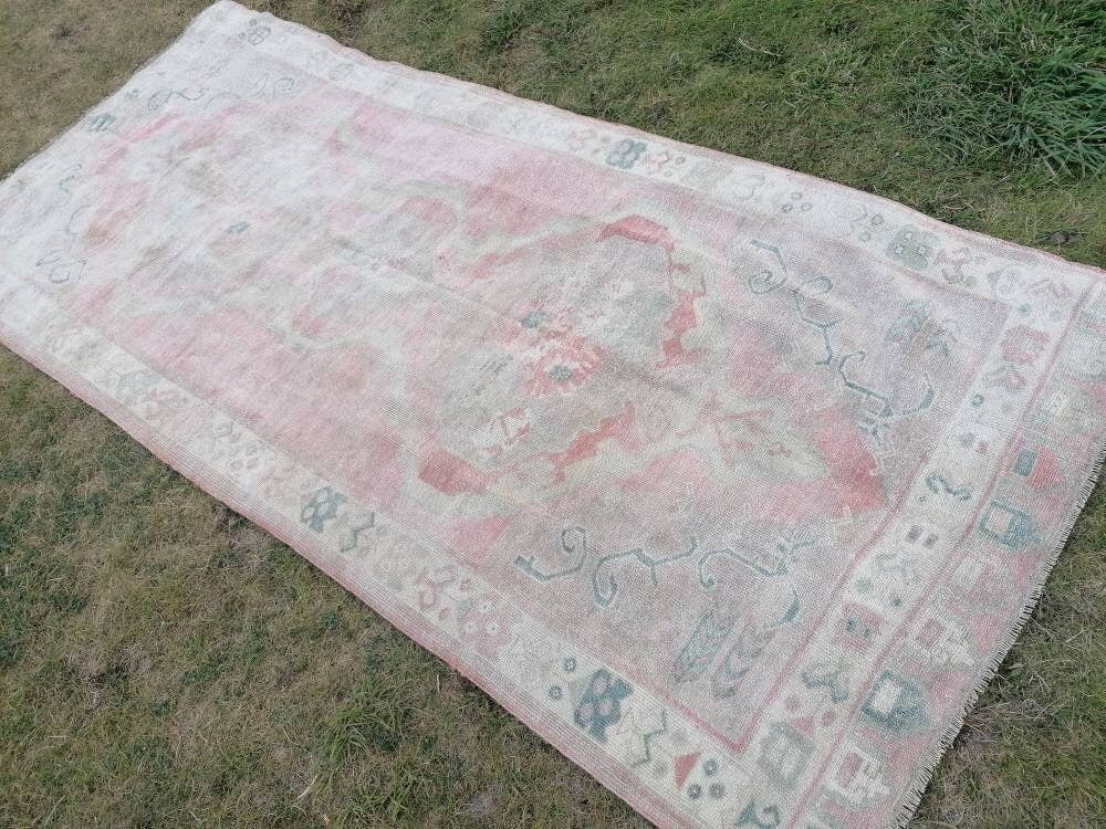 4.6 x 10 Vintage muted runner rug vintage turkish runner  muted  wool runner rug vintage