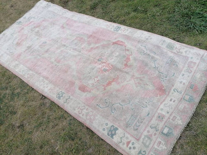4.6 x 10 Vintage muted runner rug vintage turkish runner  muted  wool runner rug vintage