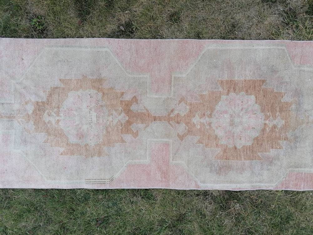 2.8 x 9.3 vintage runner rug turkish runner muted  wool runner rug vintage oriental runner