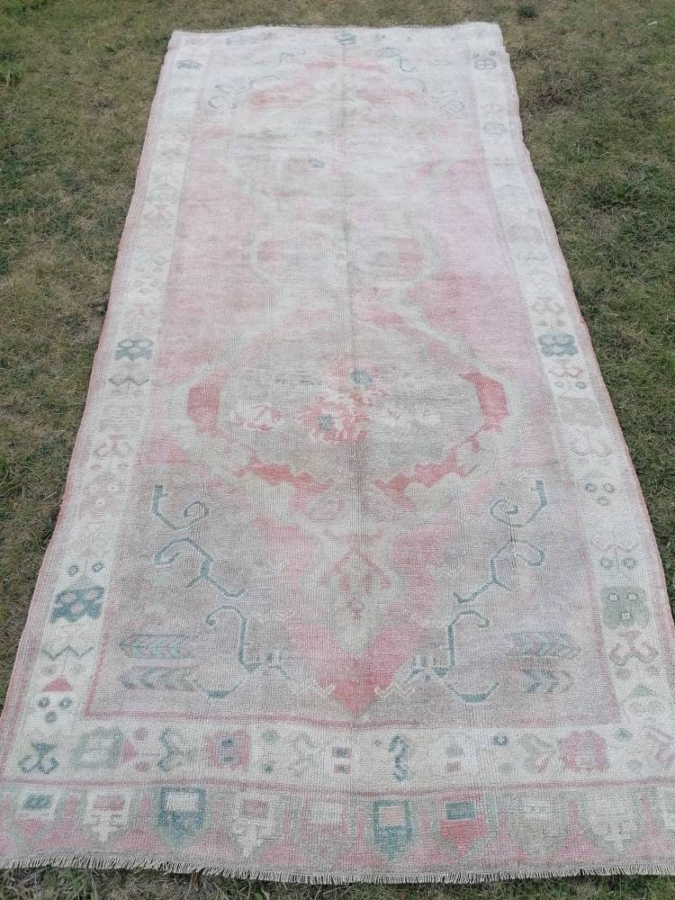 4.6 x 10 Vintage muted runner rug vintage turkish runner  muted  wool runner rug vintage