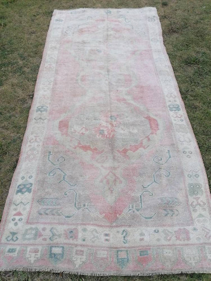 4.6 x 10 Vintage muted runner rug vintage turkish runner  muted  wool runner rug vintage