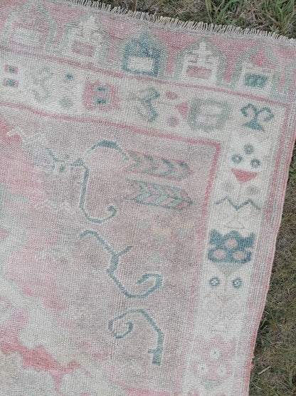 4.6 x 10 Vintage muted runner rug vintage turkish runner  muted  wool runner rug vintage