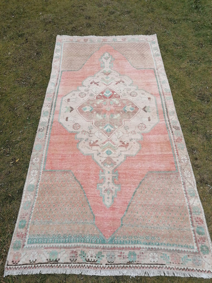 4 x 7.10 turkish rug, vintage rug, oushak vintage rug, kitchen rug