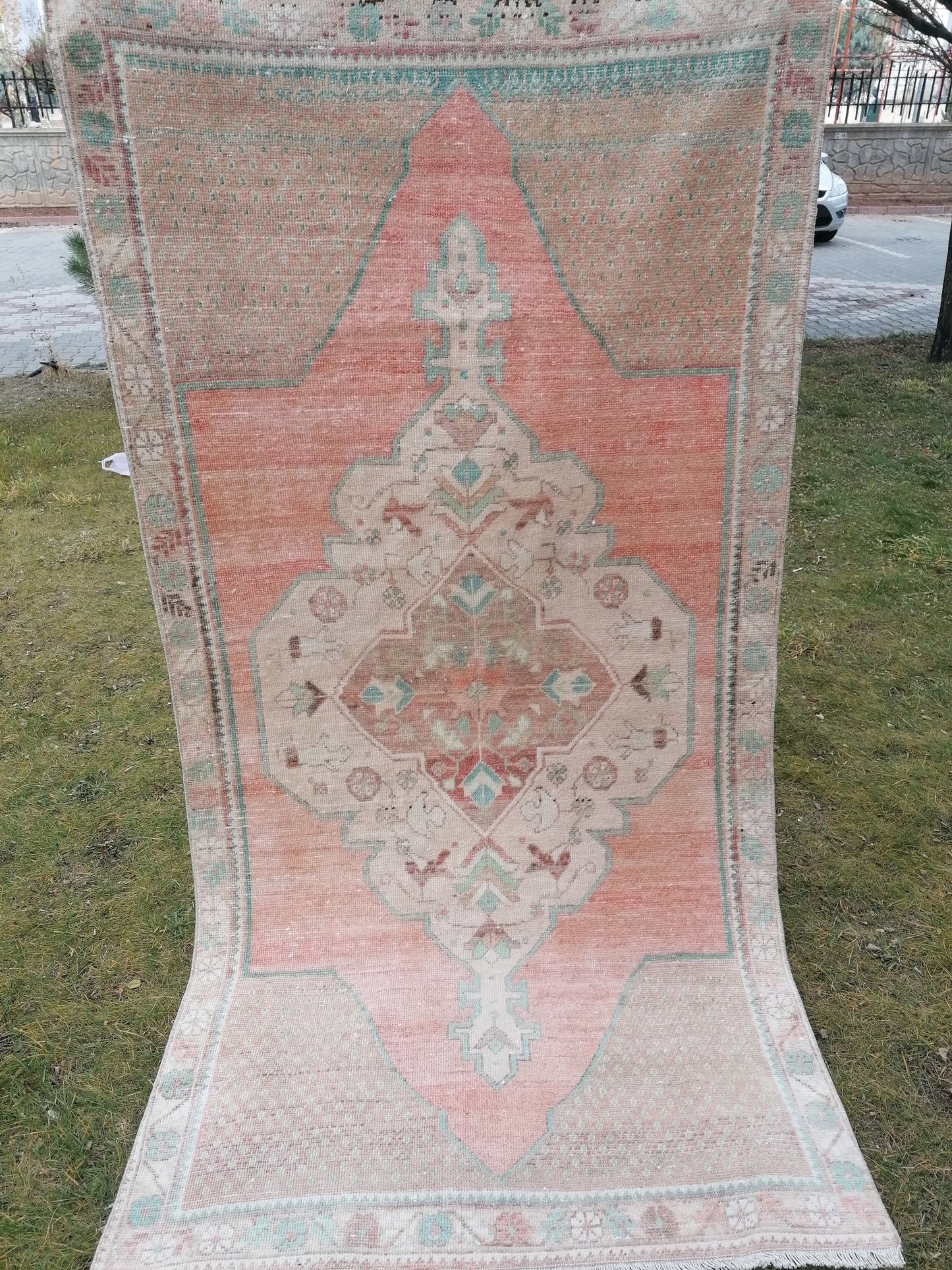 4 x 7.10 turkish rug, vintage rug, oushak vintage rug, kitchen rug