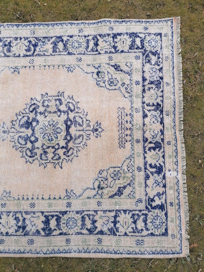 4.6 x 13 distressed antique oushak turkish runner, vintage runner turkish runner rug