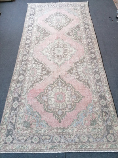 4.10 x 10.8 pastel runner rug, hallway runner,hand made rug,wool runner rug,vintage runner, turkish runner