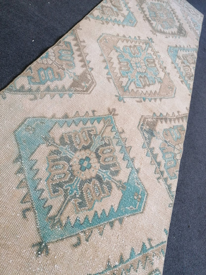 2.8 x 12 turkish runner rug, vintage runner rug, Oushak runner rug,