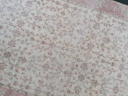 6 x 8 vintage turkish rug, muted distressed vintage rug, oushak rug,