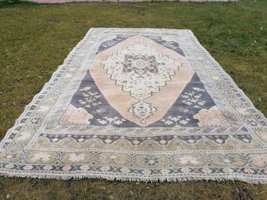 5.8 x 9.5 muted soft colors rug, vintage turkish rug, oushak vintage rug,