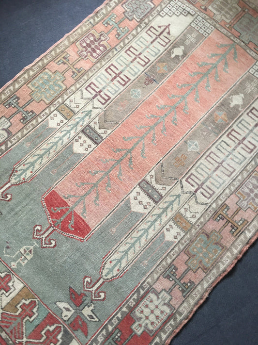 4x7 feet handmade faded color kitchen floor rug, medium size turkish living room area rug, large gray bedroom rug,oushak vintage laundry rug