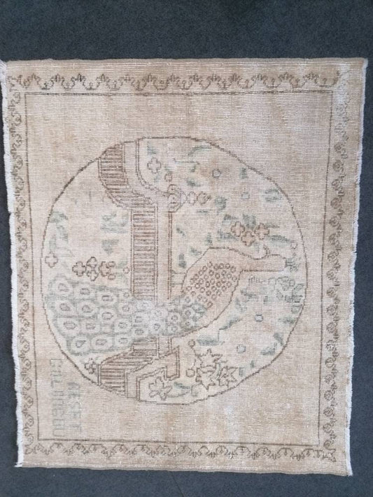 3.3 x 4 Handmade wool art, handcraf bird motif rug,