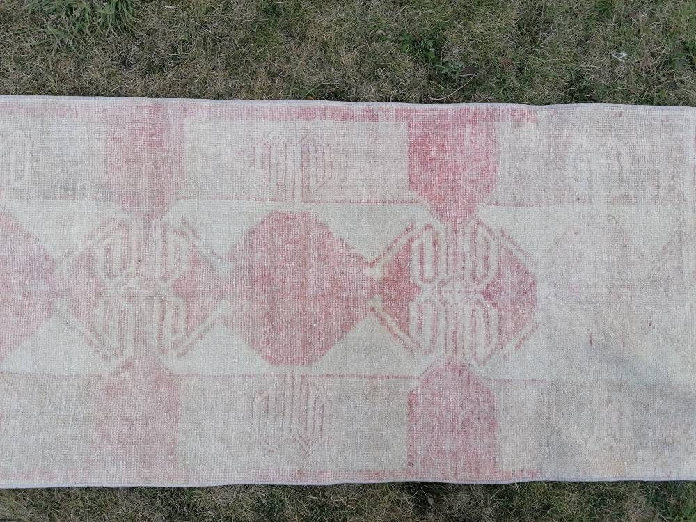 Muted vintage runner rug 2.8 x 11.7 Turkish runner rug