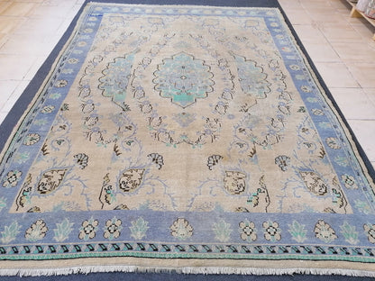 oushak rug 6.4 x 8.5 vintage wool rug, turkish hand made rug,
